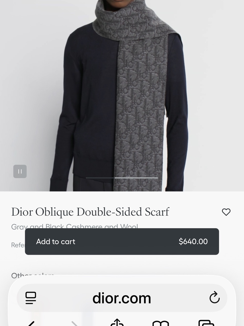 Dior Double-Sided Oblique Scarf in Gray and Black